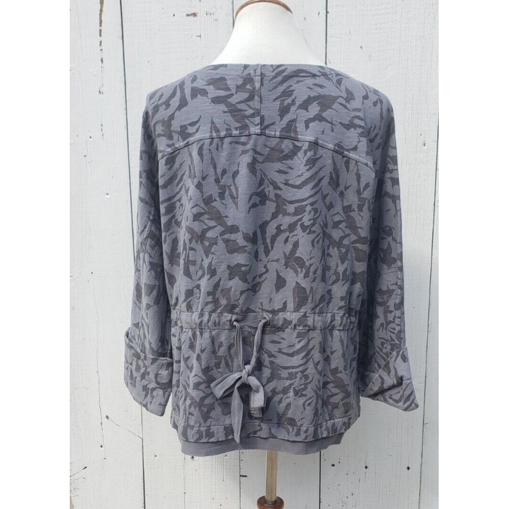 XCVI Women Grey 3/4 Sleeve Oversized Cotton Blend Zip Up Jacket Sz XS - Picture 3 of 7